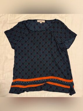 Loft navy/orange shirt sleeve top size small